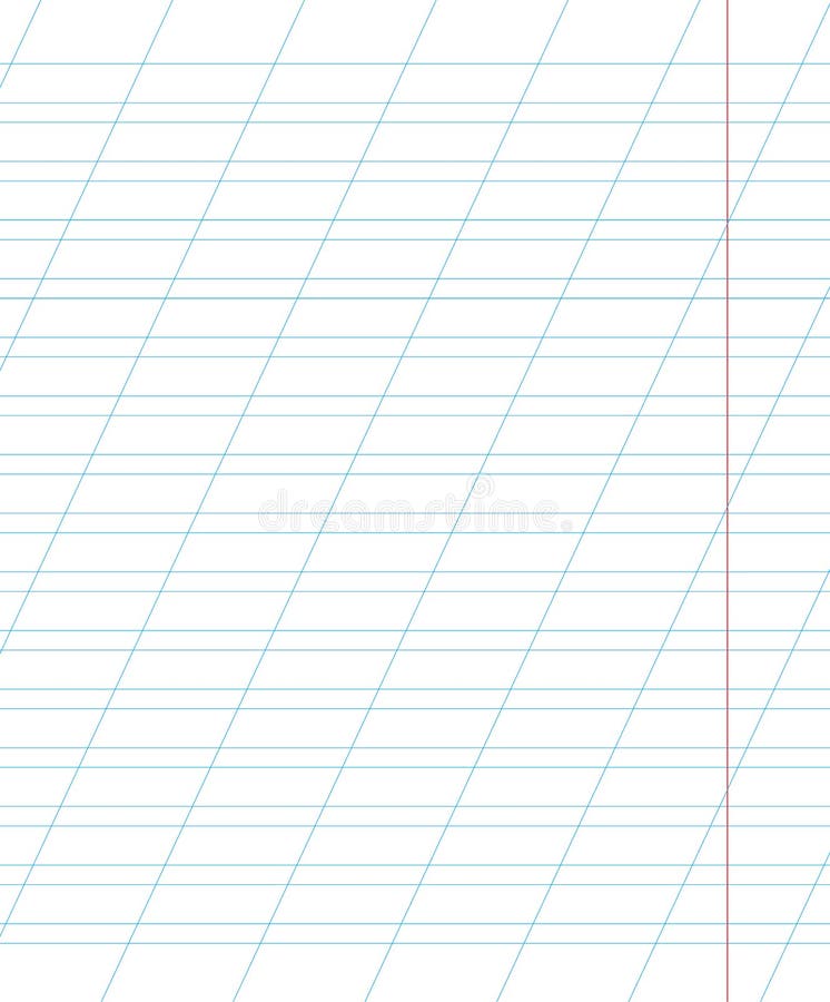 A sheet of school notebook in a ruler with a slanting line. School background. Vector illustration.