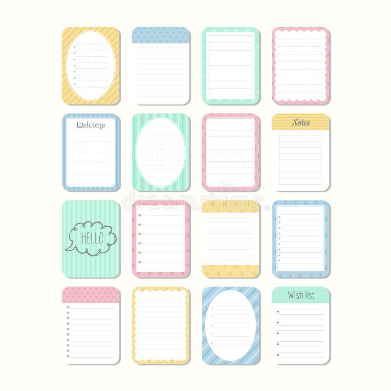 Sheets of paper. Template notepad. Collection of various note papers. royalty free illustration Sheets of paper. Template notepad. Collection of various note papers. royalty free illustration