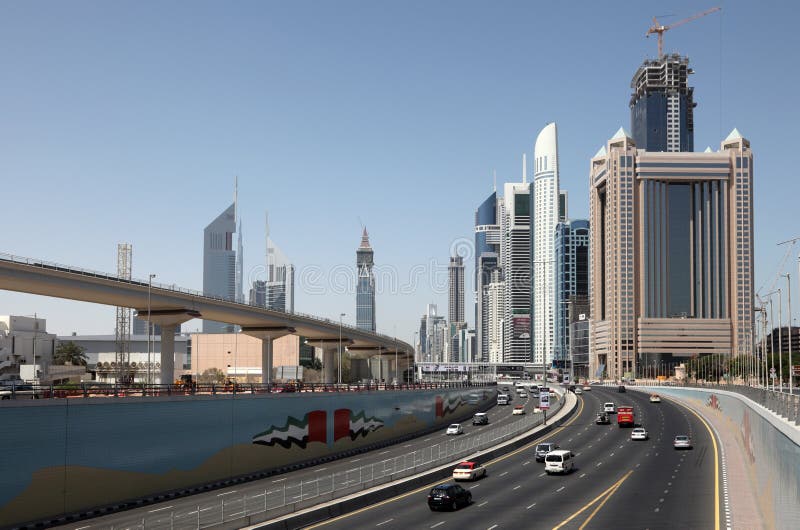 Sheikh Zayed Road in Dubai editorial stock photo. Image of middle