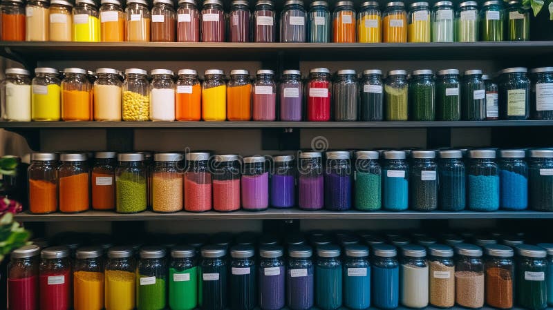 A shelf of colorful vitamins and supplements arranged in a clean pharmacy. digital stock images