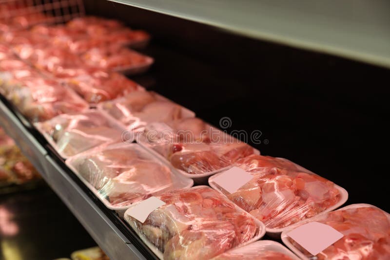 Shelf with Packed Chicken Meat in Supermarket Stock Photo Image of