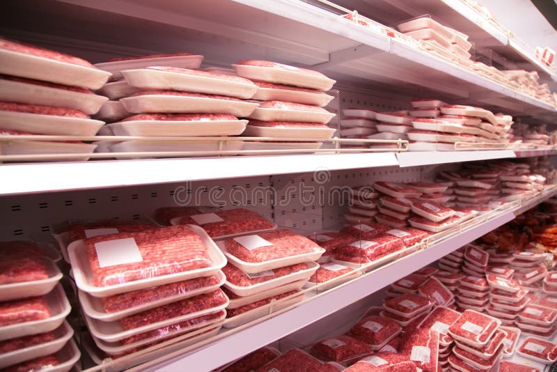 Shelves with meat stock image. Image of market, food 13365027