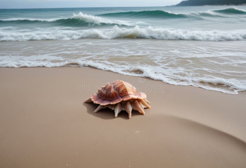 Shell on a Sandy Beach A close up of a seashell its ridged surfa vector illustration