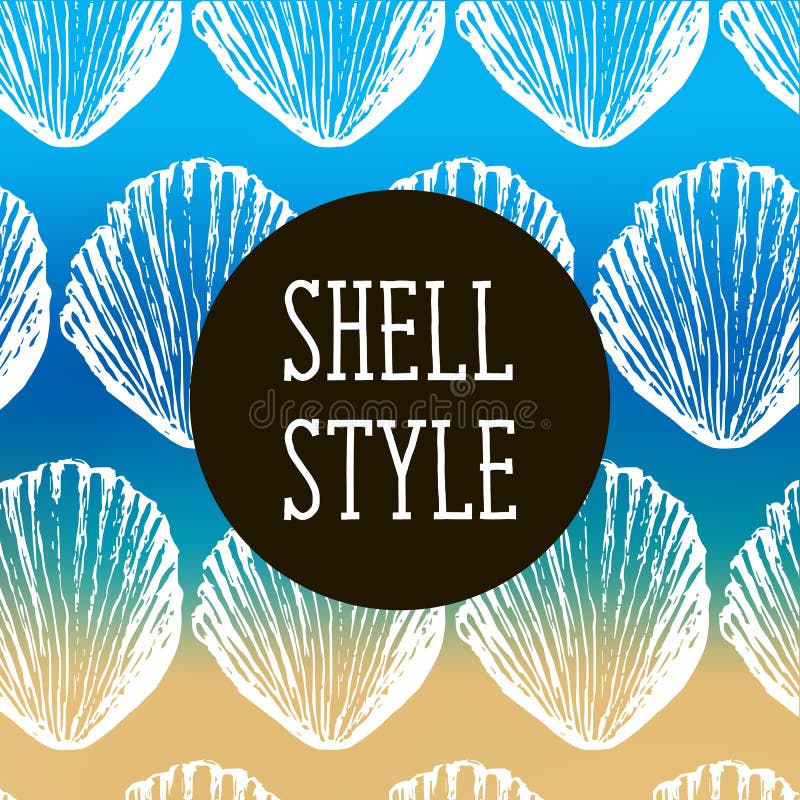 Shell Style Vector Pattern Brush Black Illustration Sea Sun stock illustration