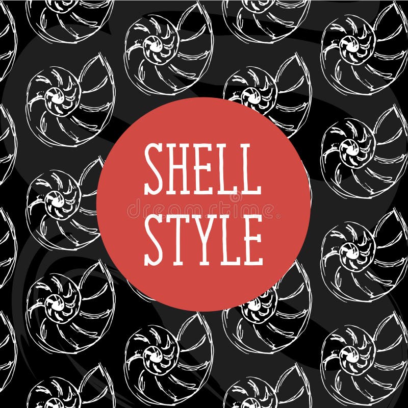 Shell Style Vector Pattern Brush Black Illustration Sea Sun stock illustration