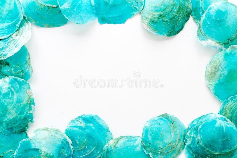 Shells frame for design of blog on white background top view mockup royalty free stock photos