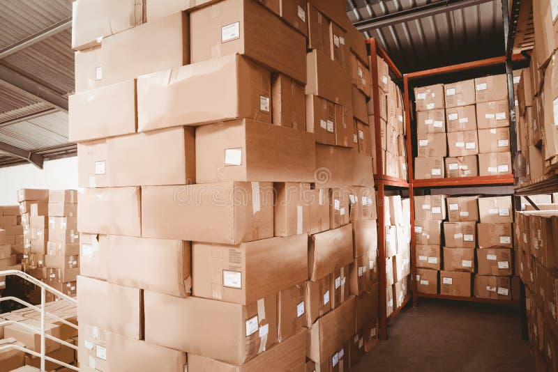 Shelves with Boxes in Warehouse Stock Image Image of supply, industry