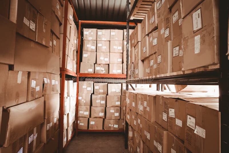 Shelves with Boxes in Warehouse Stock Image Image of supply, industry