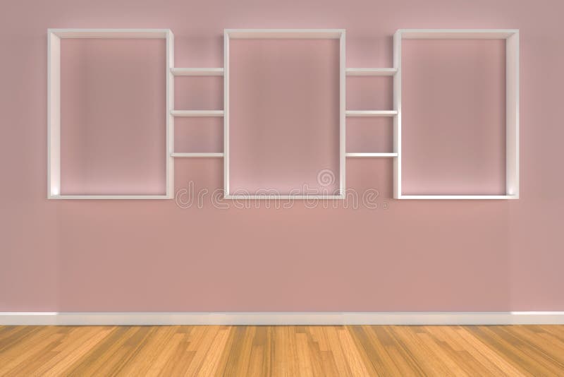Box Shelves on gray wall stock illustration. Illustration of blank