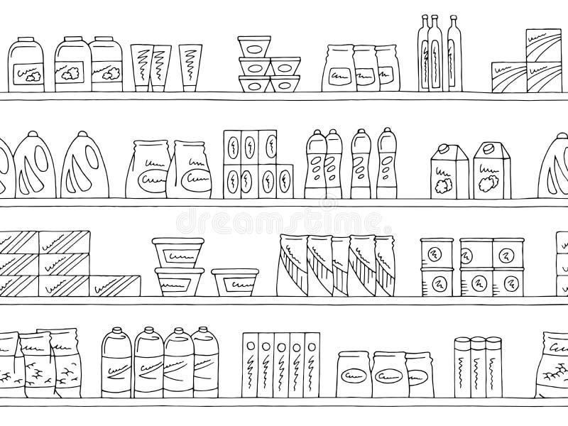 Shelves Set Graphic Black White Isolated Children Room Toy Book Sketch Illustration Vector Stock