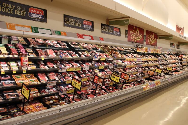 Shelves with meat royalty free stock images