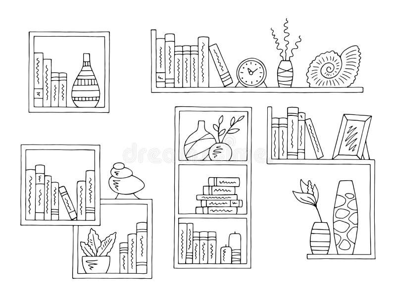 Shelves Set Graphic Black White Isolated Sketch Illustration Vector Stock Vector - Illustration