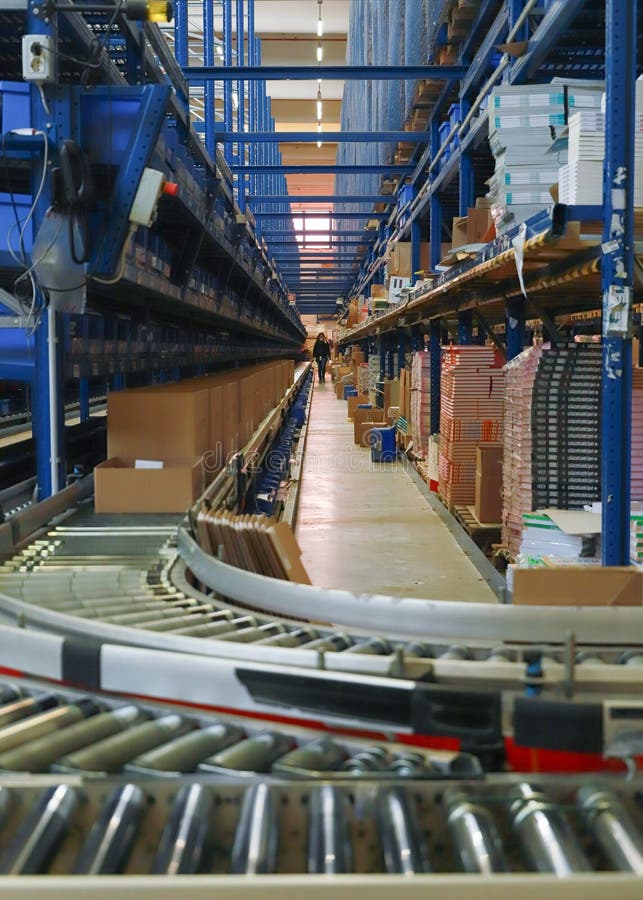 Conveyor Belts Inside a Logistics Warehouse Stock Image
