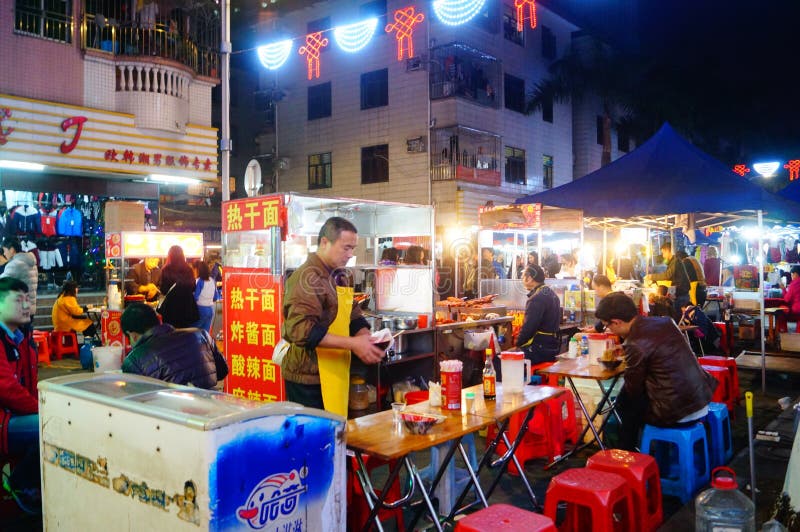 Shenzhen, China: Food Street at Night Landscape Editorial Image - Image ...