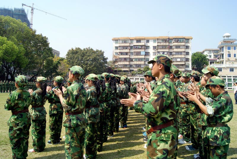 Shenzhen China Middle School Students in Military Training Editorial