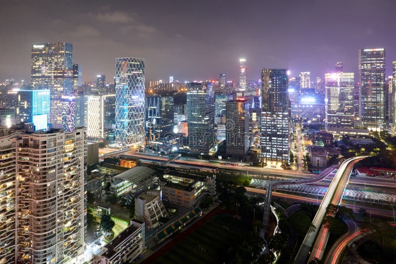Shenzhen cityscape night Aerial china royaltyfria bilder