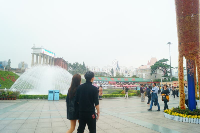 Shenzhen window of the world square landscape, there are visitors from all over the world. Tourists are visiting or taking photos stock photo Shenzhen window of the world square landscape, there are visitors from all over the world. Tourists are visiting or taking photos stock photo