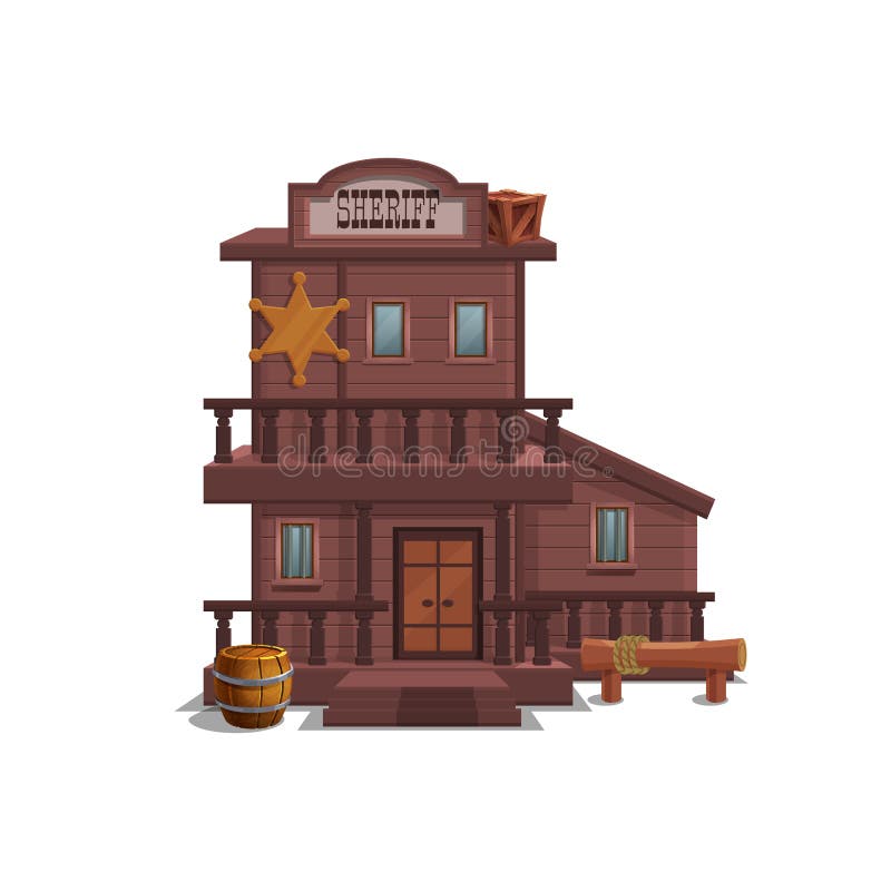 Sheriff house for western town for game level and background isolated on white background. Building design - wild west. stock illustration