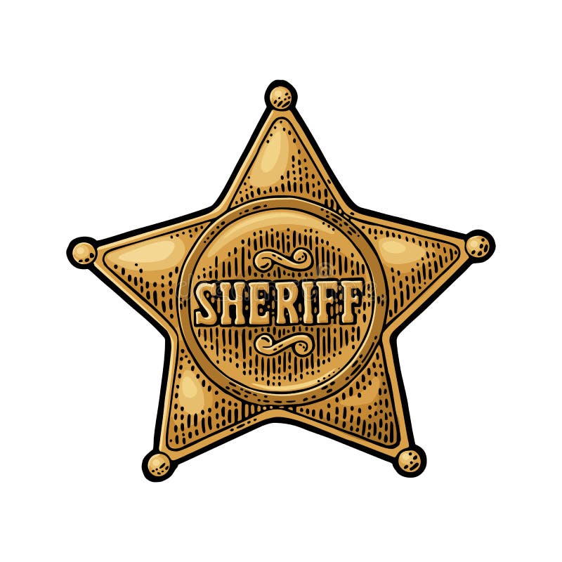 Sheriff Star. Vintage Color Vector Engraving Illustration Stock Vector