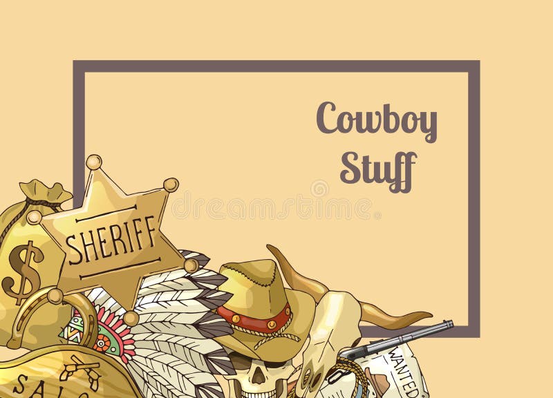 Sheriff Text Frame. Vector Hand Drawn Wild West Cowboy Stock Vector