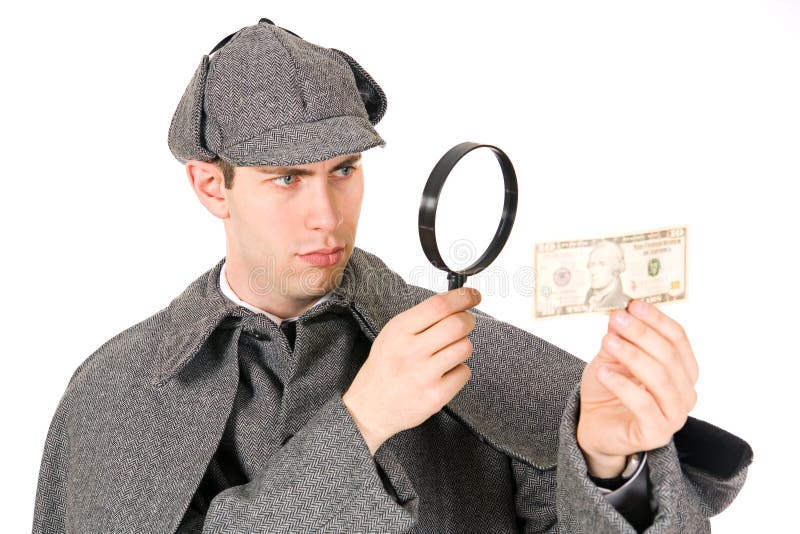 Sherlock: Detetive curioso Looks no dinheiro com lupa
