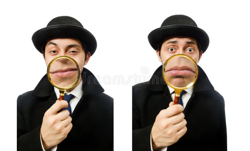 Sherlock Holmes z lupÄ… wyizolowanÄ… na bieli zdjęcie stock Sherlock Holmes z lupÄ… wyizolowanÄ… na bieli zdjęcie stock