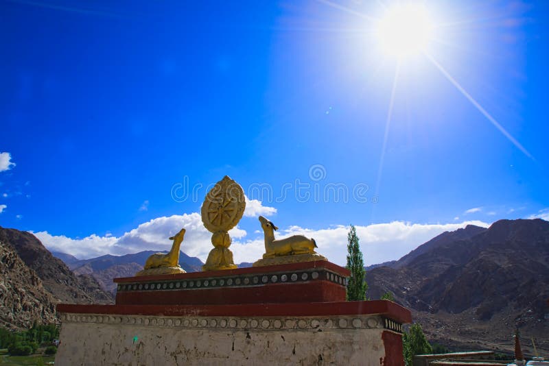 Shey Temple (Shey Palace or Shey Gompa) on the top of the hill.