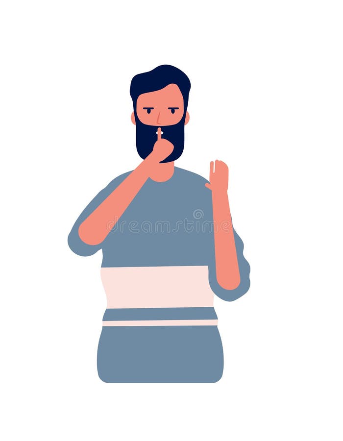 Shh maschio L'uomo con gesto a mano vicino al simbolo della bocca mantiene il carattere del concetto vettoriale silenzioso illustrazione di stock Shh maschio L'uomo con gesto a mano vicino al simbolo della bocca mantiene il carattere del concetto vettoriale silenzioso illustrazione di stock