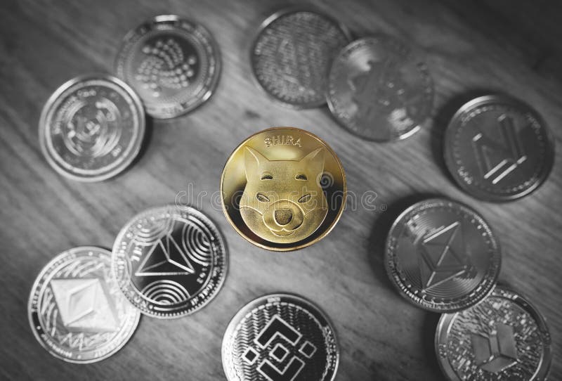 Shiba Inu cryptocurrency with popular crypto coins, selective color