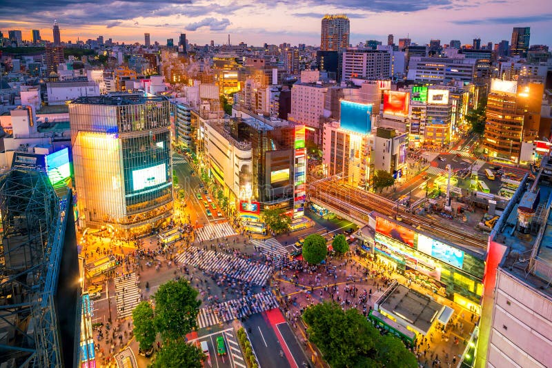 Shibuya Crossing from top view in Tokyo