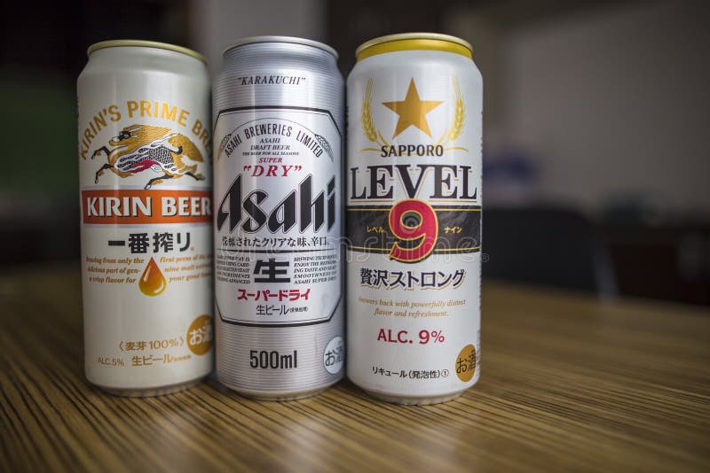 Shibuya, Tokyo / Japan - June 11 2018: Editorial Imported beverage Kirin, Asahi and Sapporo, 3 major beer brands in Japan