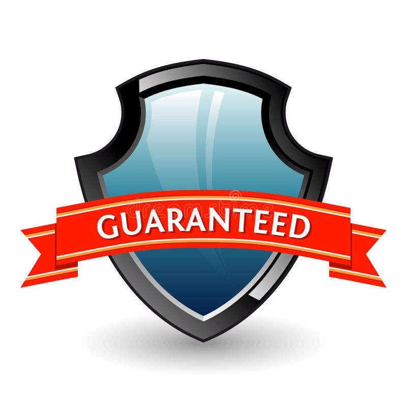 Shield. Color 3D illustration named guaranteed. Silver red black vectors