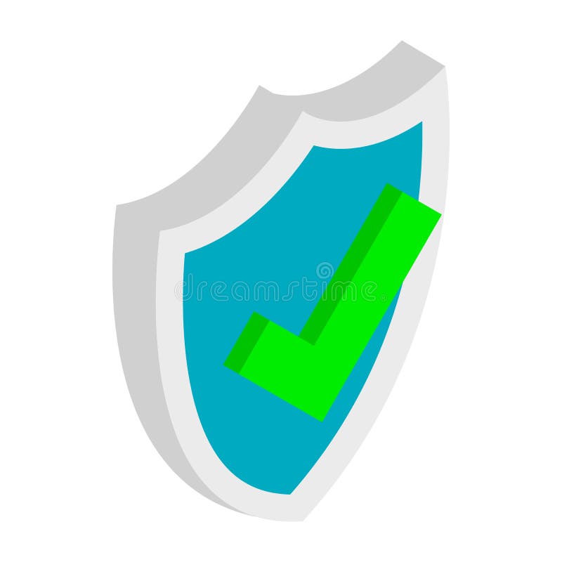 Shield with check mark icon, isometric 3d style stock illustration Shield with check mark icon, isometric 3d style stock illustration