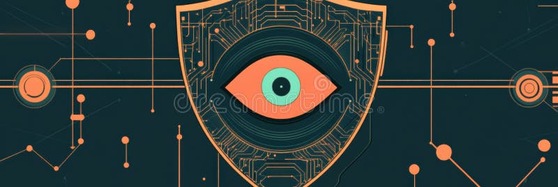 A shield adorned with robotic designs and an eye symbolizes artificial intelligences impact on cybersecurity, with space for text on the right. Shield artificial intelligence stock images, royalty-free photos and pictures