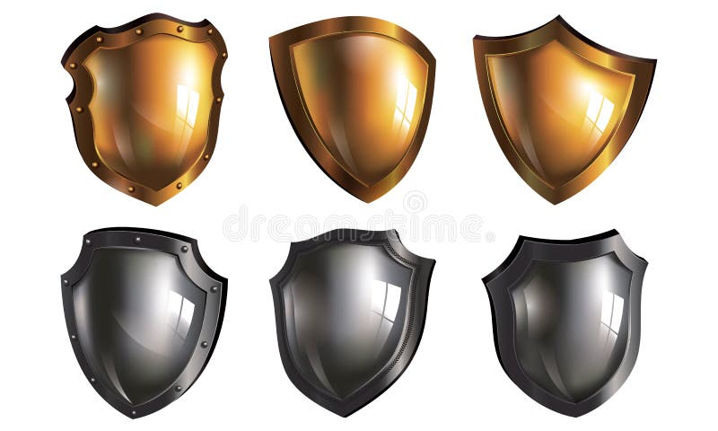 3 scuturi aurii 3 scuturi de fier eps 10 conțin modul de amestecare transparență degrade a ochiurilor.