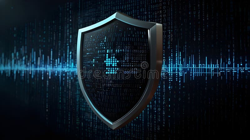 Shield icon with digital matrix background vector illustration