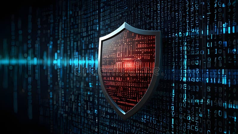 Shield icon with digital matrix background vector illustration