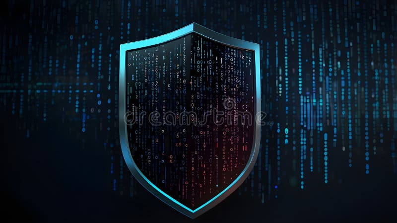 Shield icon with digital matrix background stock illustration