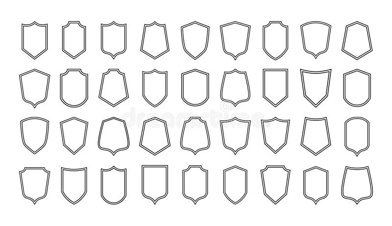 Shield line badges. Blank emblems template for sport club, military and security coat of arms. Vector heraldic elements stock illustration