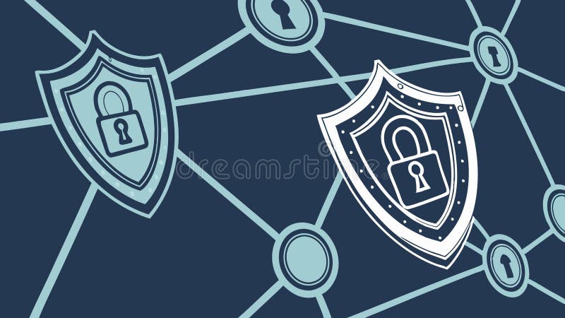 Shield with lock & network, cyber security symbol vector design Generative AI royalty free illustration