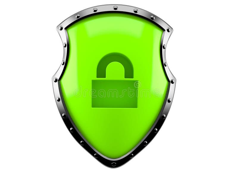 Shield with padlock icon stock illustration. Illustration of secret