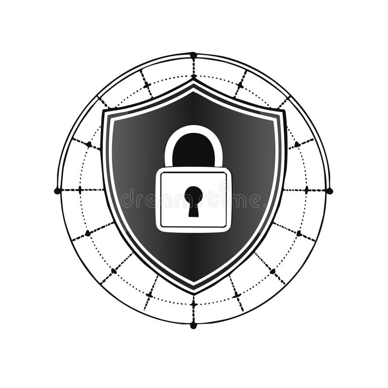 Shield Security Graphic Black and White, Lock Vector Symbol, Security Concept Design Element for IT, Cyber Security royalty free illustration