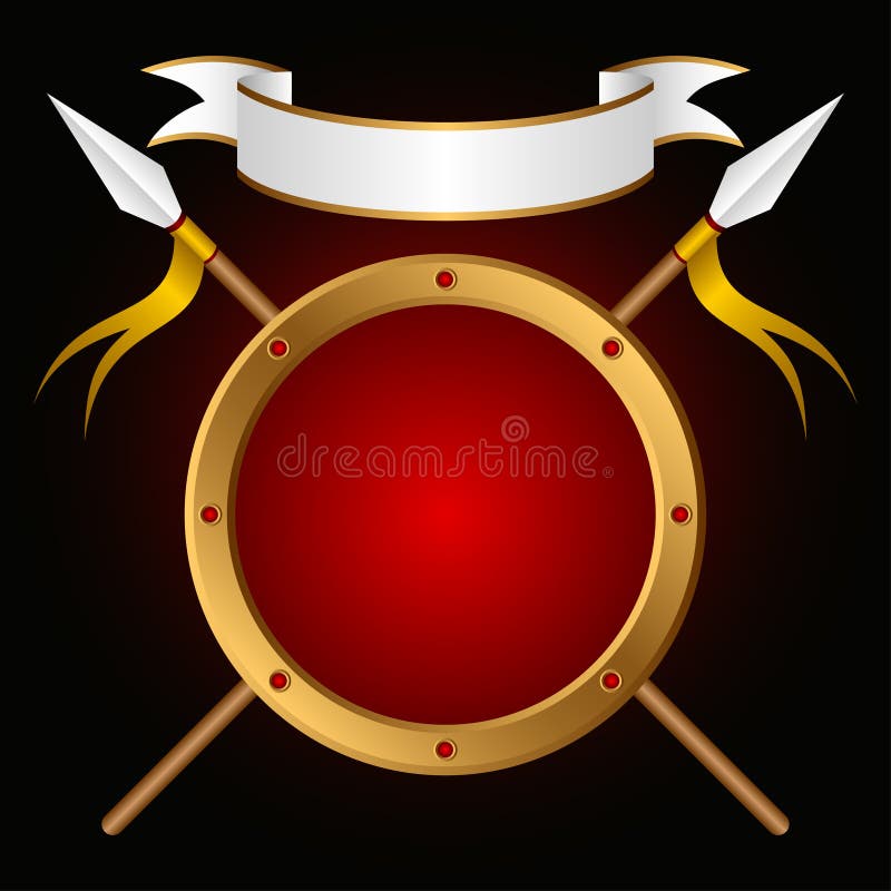 Board and spears on a black background. Above a banner. A heraldic composition. Bulat vectors