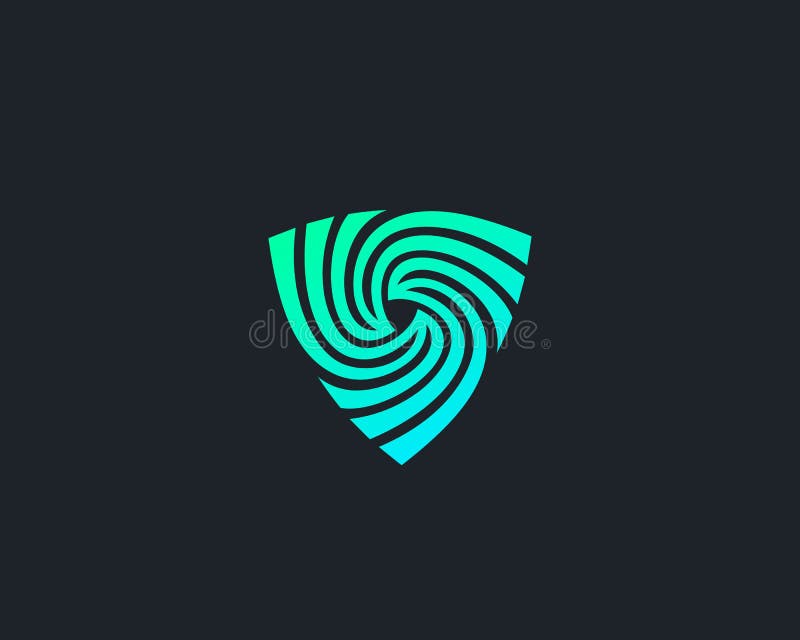 Shield spin logo design abstract modern minimal style illustration. Protection swirl vector icon symbol identity logotype. Minimal shield vectors