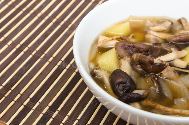 Shiitake Mushroom Soup with Onion and Potato Stock Image Image of