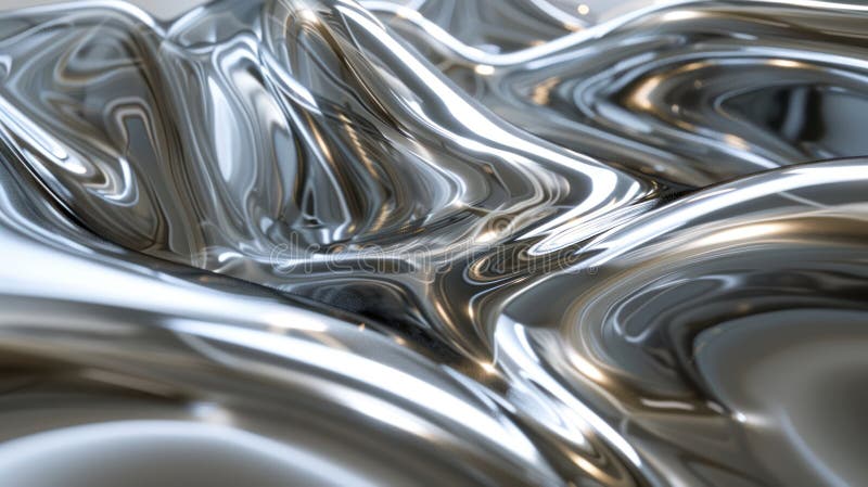 Shimmering Chrome Abstraction: A Mesmerizing Blend of Reflection and Color stock illustration