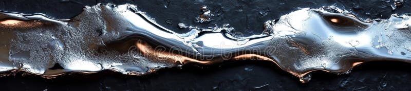 Shimmering chrome fluid flowing across a dark backdrop with small water droplets creating a unique pattern royalty free illustration