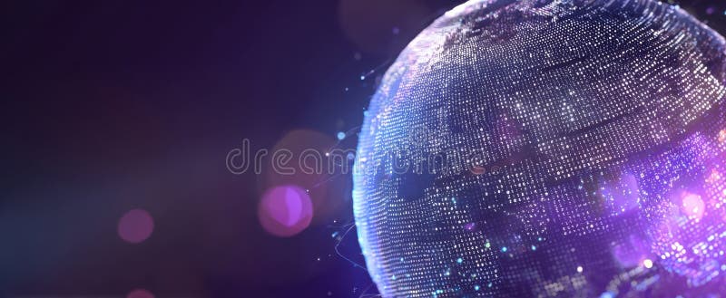 The shimmering globe reflecting lights in a vibrant digital atmosphere. image stock photo.
