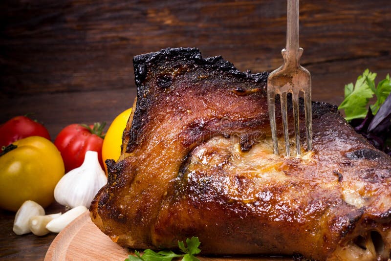Shin, Knee Wild Boar - Roast Pork Leg with Vegetables Stock Image ...