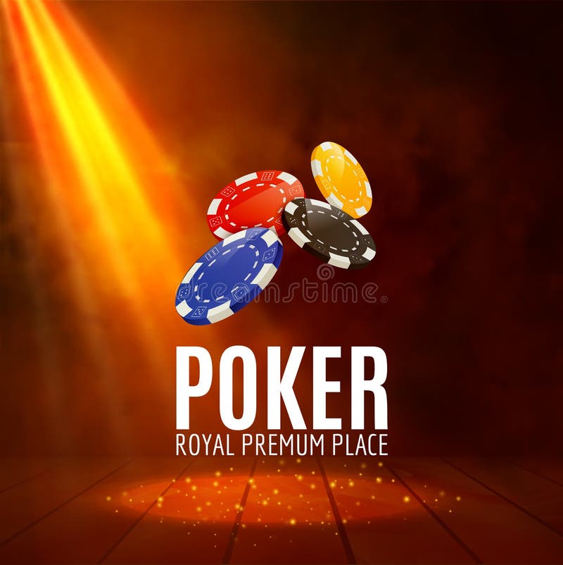 Shining Casino Poker Banner Poster. Stage Spotlight Poker design with chips. Casino poster